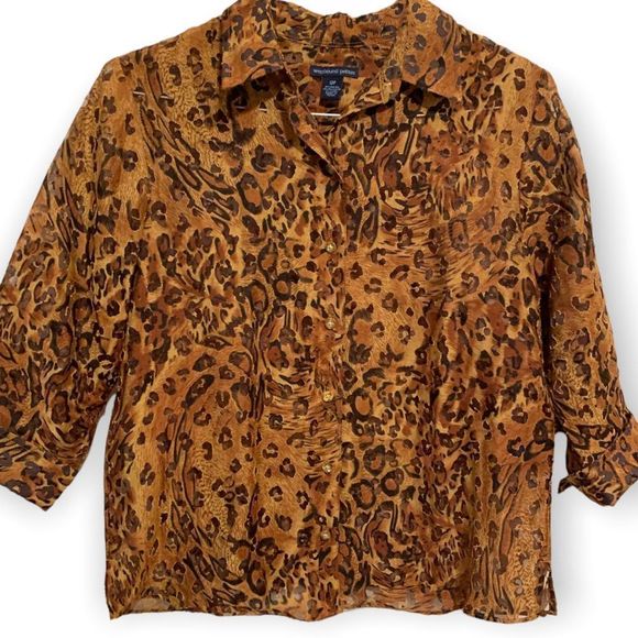 Westbound Petite Animal Print 3/4 Sleeved Button Down Top 12P (A-058) - Picture 1 of 6